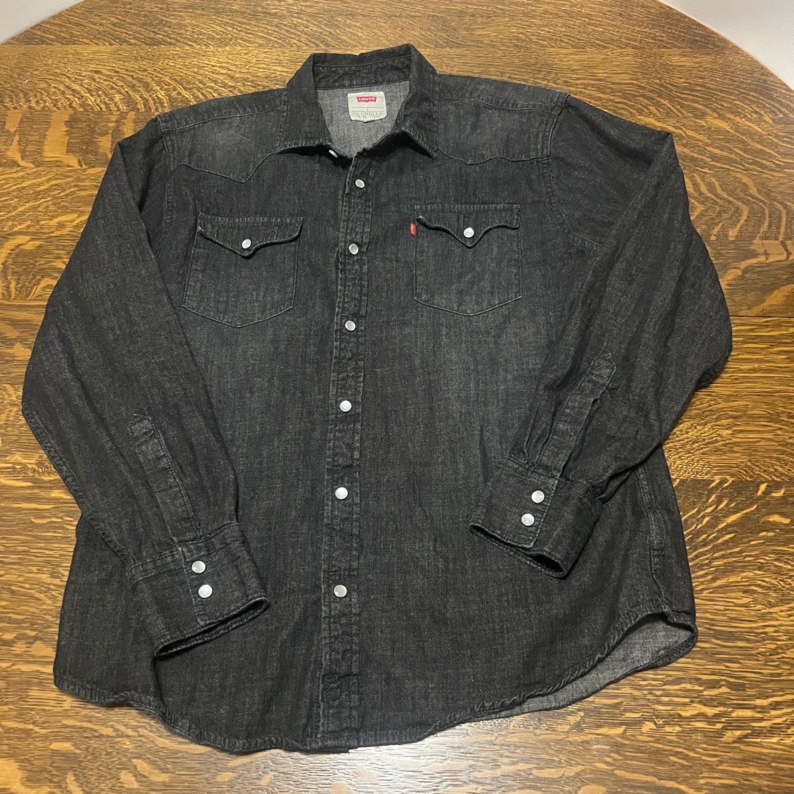 Levi’s Denim Shirt Mens Large Black Pearl Snap Western Long Sleeve 3LYLW2262