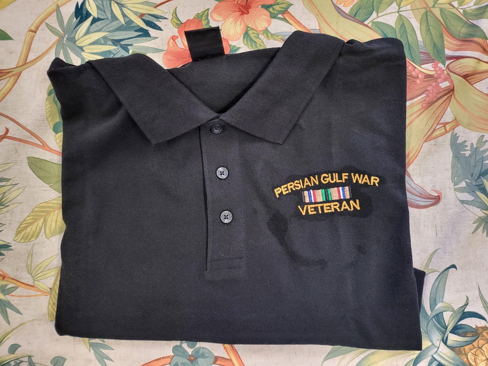 Persian Gulf war veteran embroidered black polo shirt (cotton/poly)