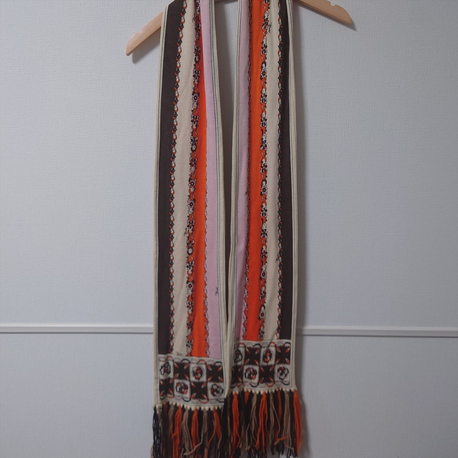 Emilio Pucci Scarf rectangle 200cm 78″ 15cm 5″ viscose wool orange brown pink