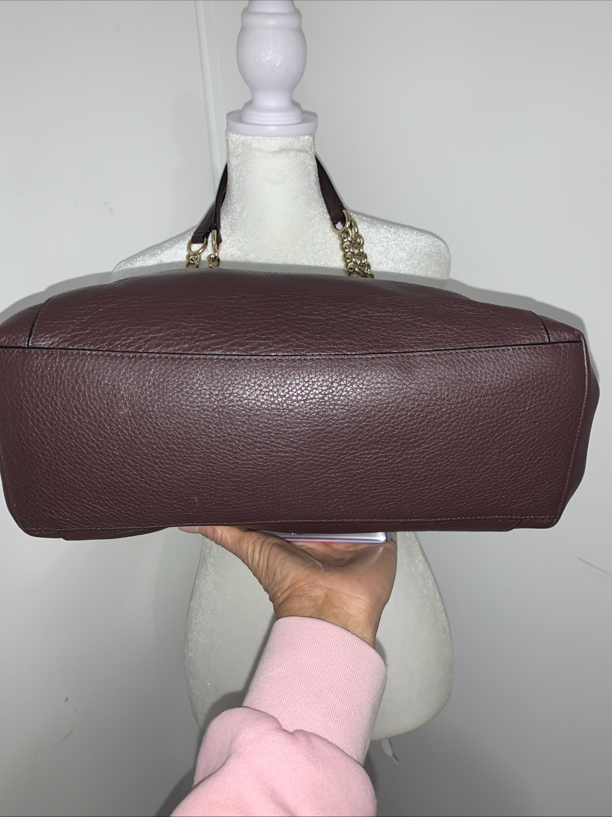 COACH Ava Rare Brown Pebbled Leather Chain Tote Large Rich Soft Luxury Leather