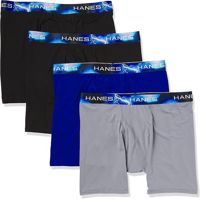 Hanes Sport X-temp Ultra Lightweight Long Leg Boxer Brief 4 Pack, Size Medium