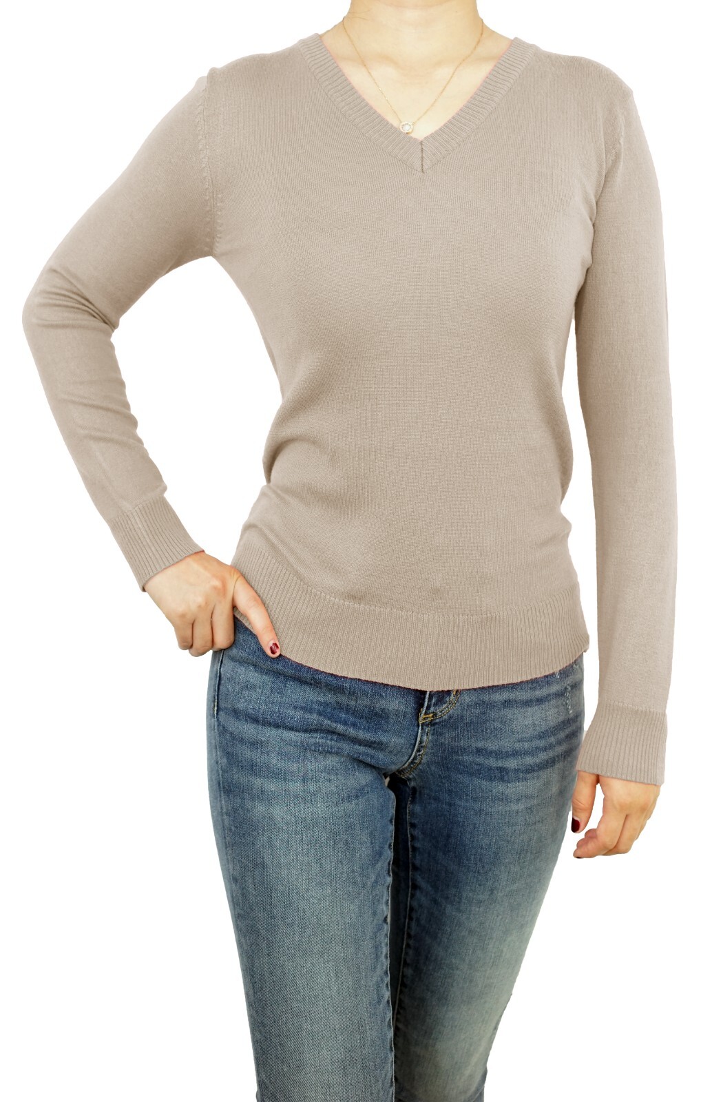 Women Pullover V-Neck Fitted or Loose Casual Jumper Sweater Soft Knitted
