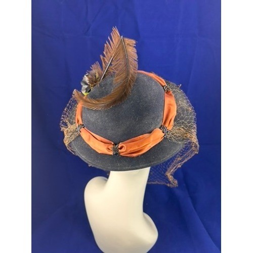 Vintage 40s 50s Best & Co NY Black Felt Hat Veil Feather Cocktail Hat