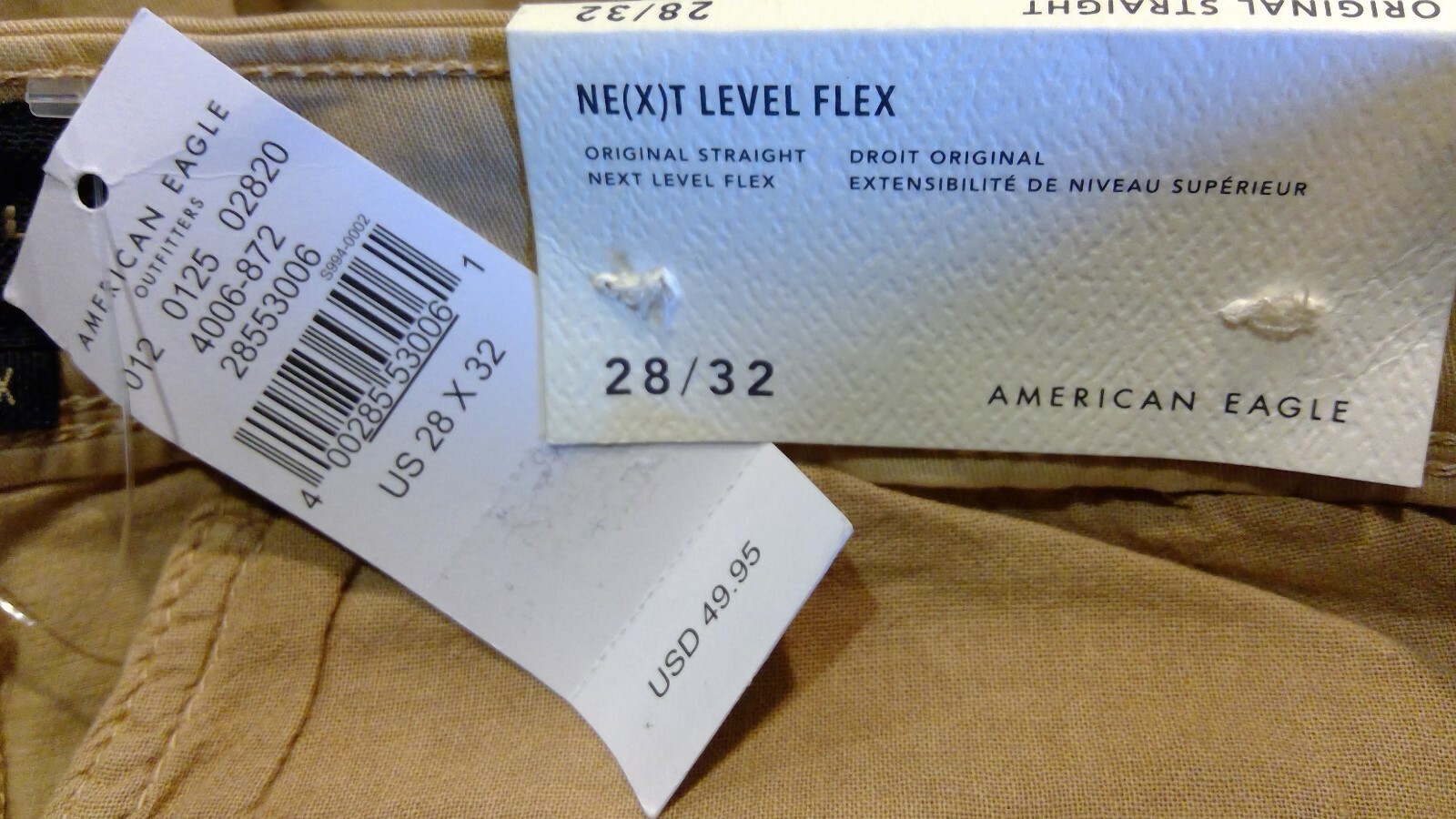 NWT AMERICAN EAGLE NxtFlex OrigStraight Khaki W:28-29-30-32-34 I:30-32-34-36