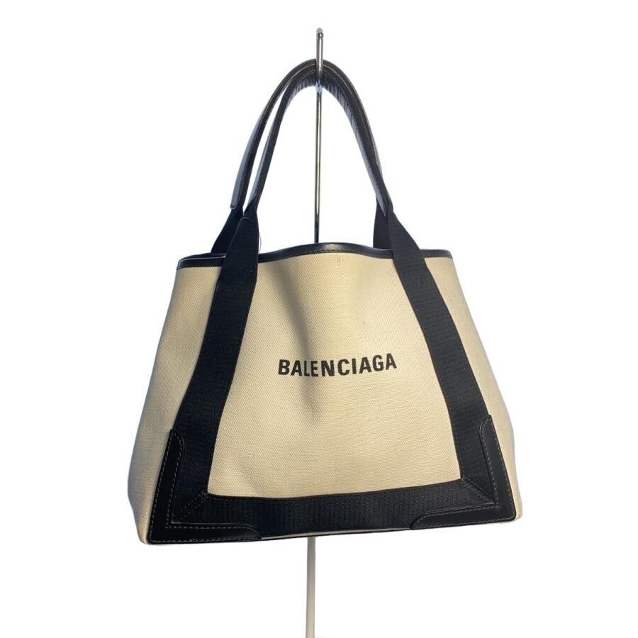 Balenciaga White Canvas Handbag Black Strap 11.6in 339933 Auth