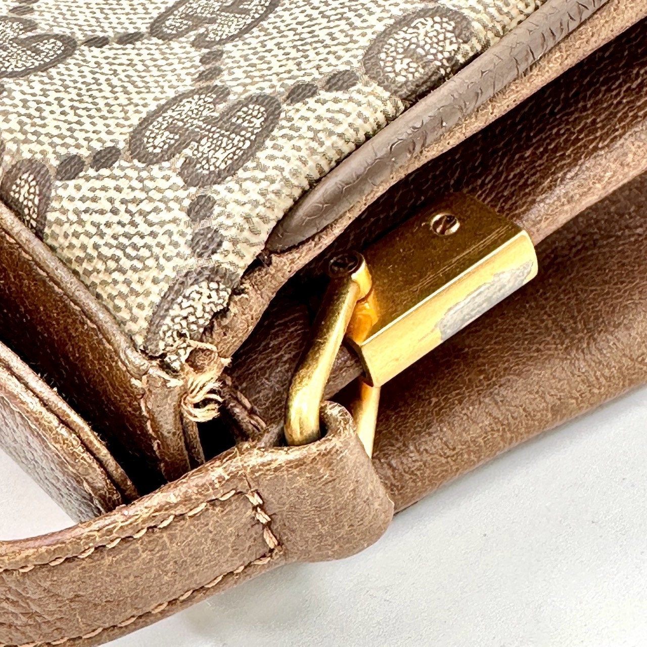Vintage GUCCI Shoulder Bag Sherry Line PVC Leather GG Beige Authentic