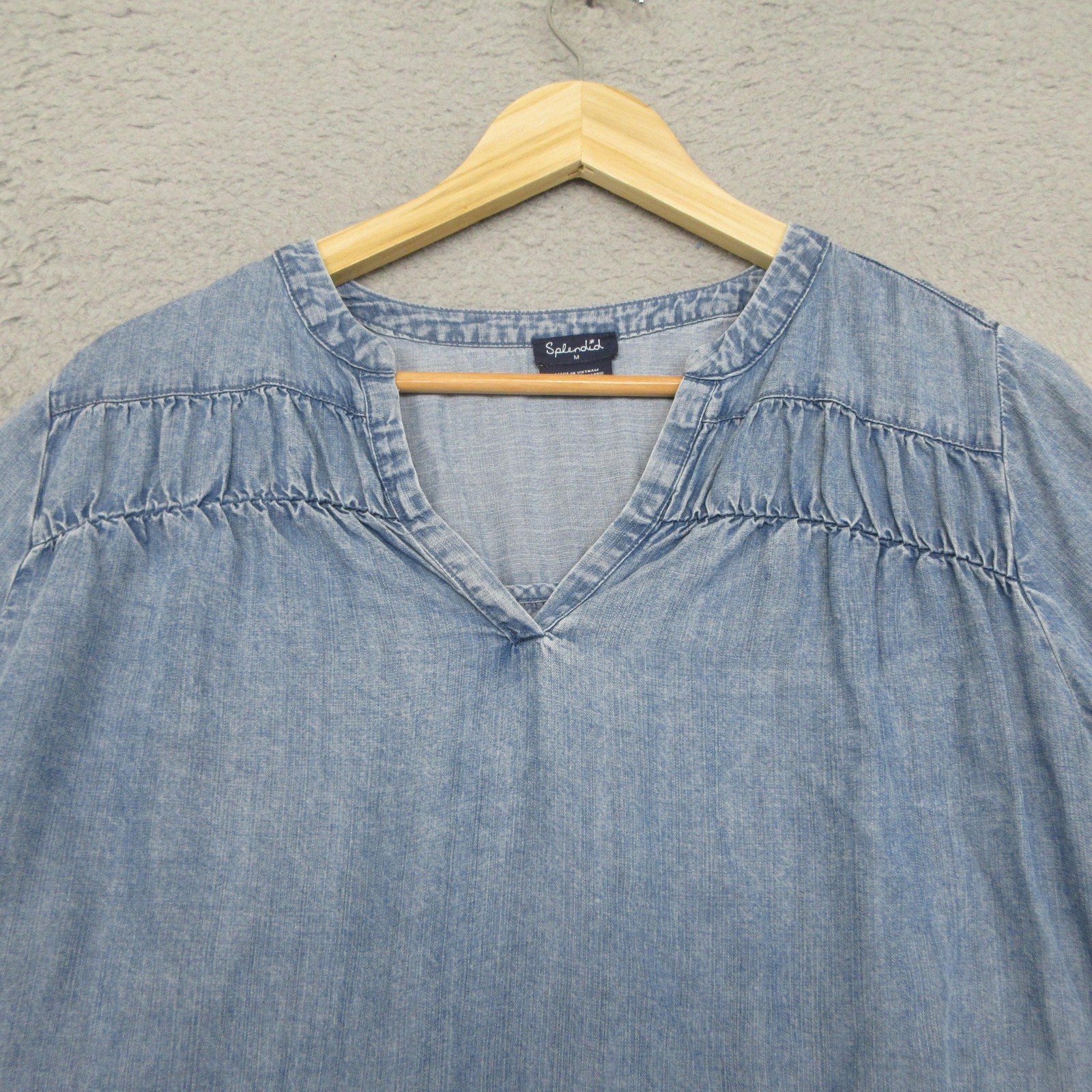 Splendid Chambray Lyocell Shirt Women M Blue Popover Peasant Boho Coastal Casual