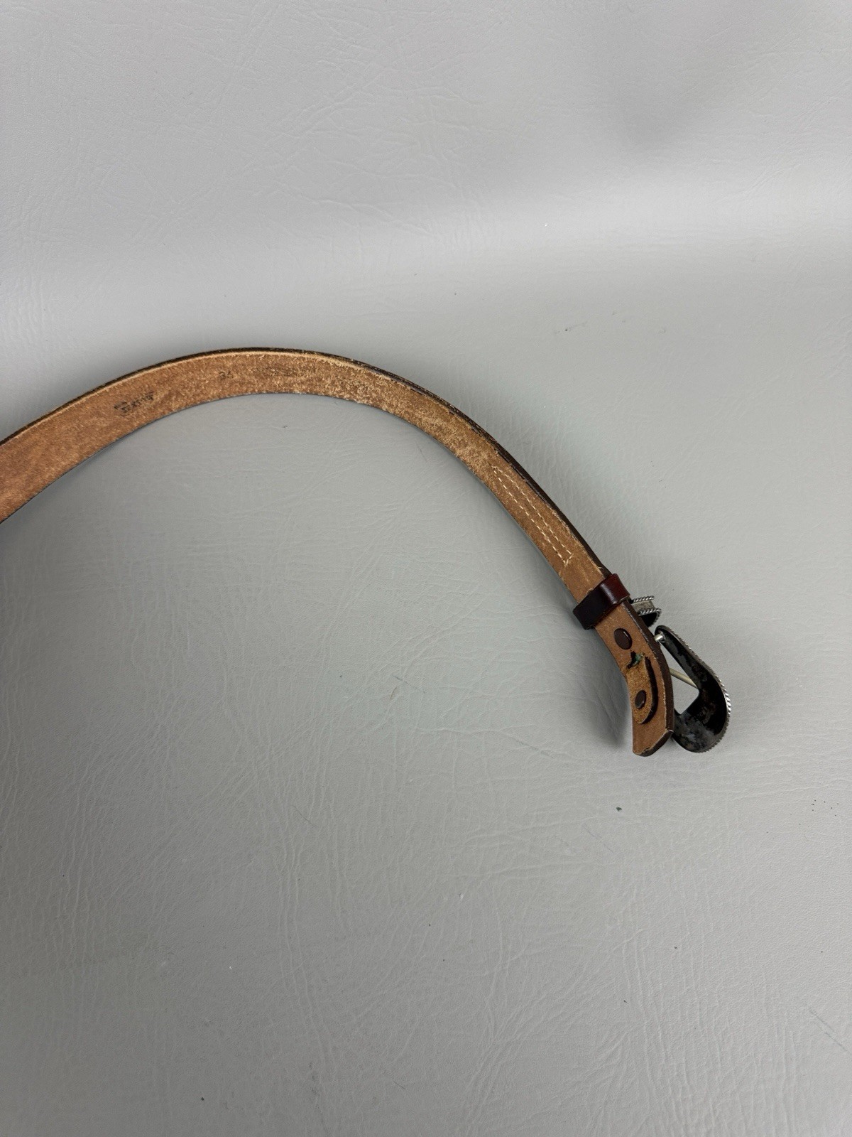 VOGT 3 Piece Sterling Silver .925 Buckle Tex Tan Leather Belt Size 36
