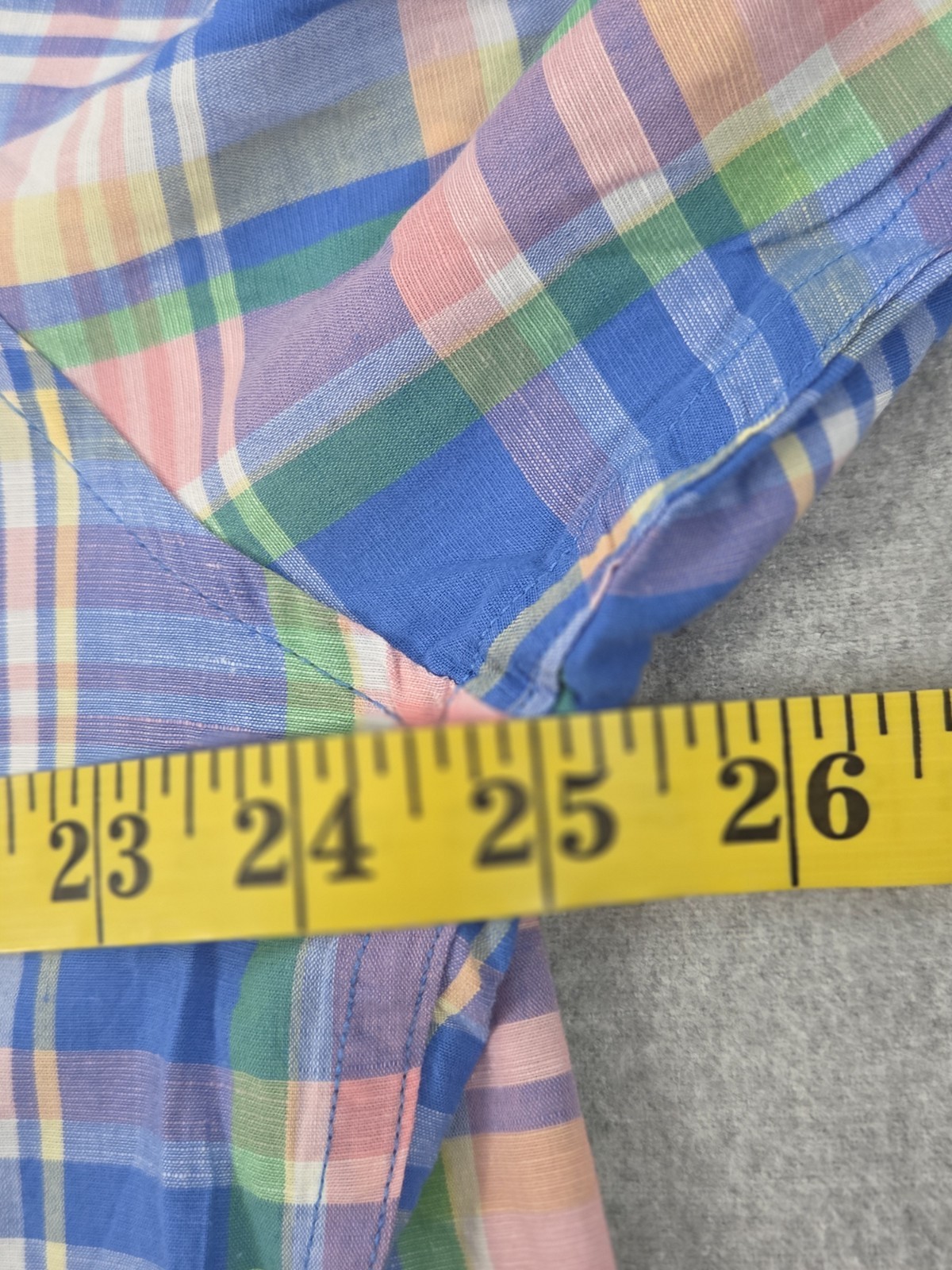 Tommy Hilfiger Mens 2XL Linen Blend Shirt Custom Fit Pastel Plaid Beach Cruise