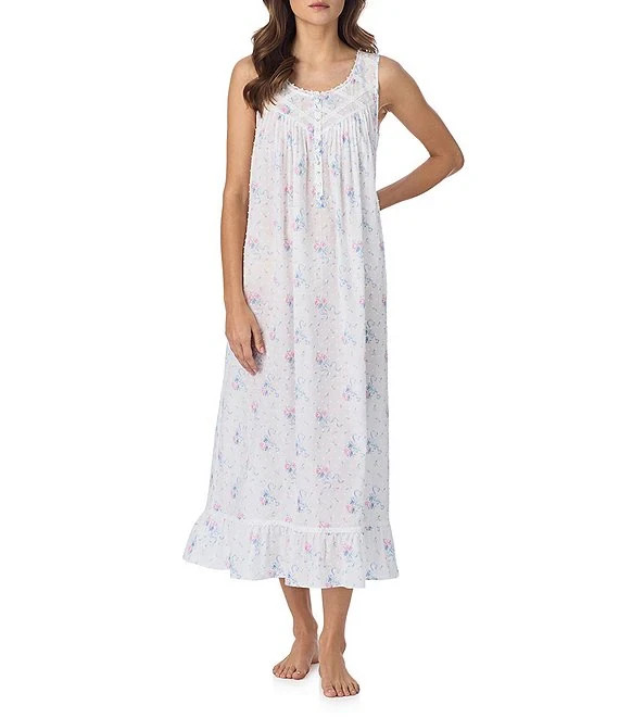 Eileen West White Ditsy Swiss Dot Sleeveless 100% Cotton Lawn Ballet Nightgown L