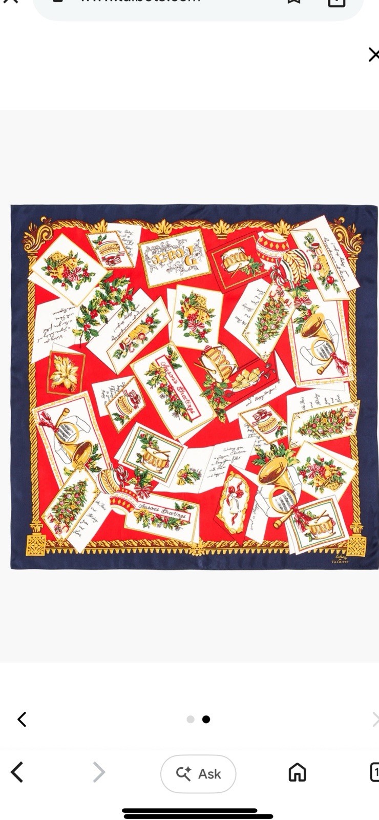 HOLIDAY POSTCARD SILK SQUARE SCARF