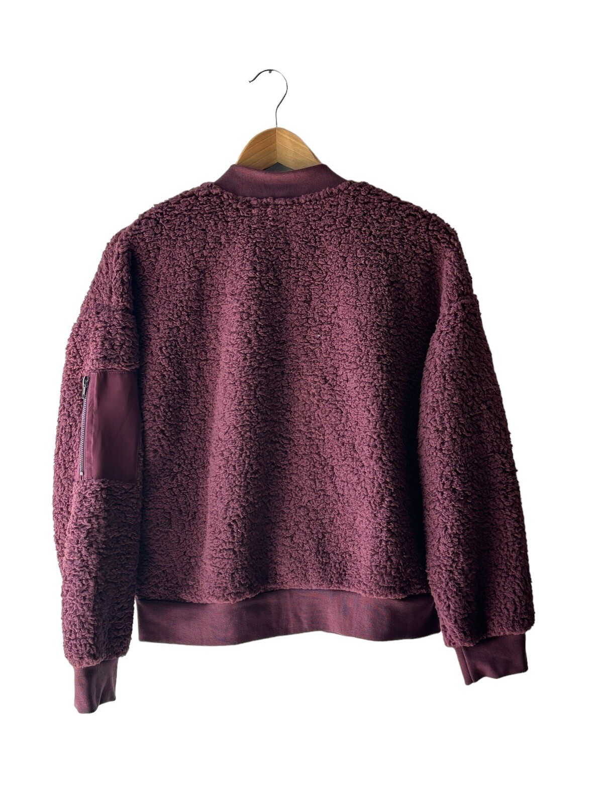 Hippie Rose Juniors Size M Deep Plum Sherpa Fleece Boxy Bomber Jacket – New