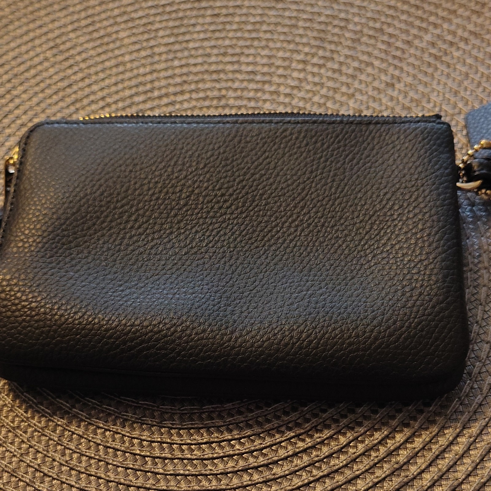 Coach Black Pebbled Zip Wristlet Pouch w/ Strap, Gold Hardware