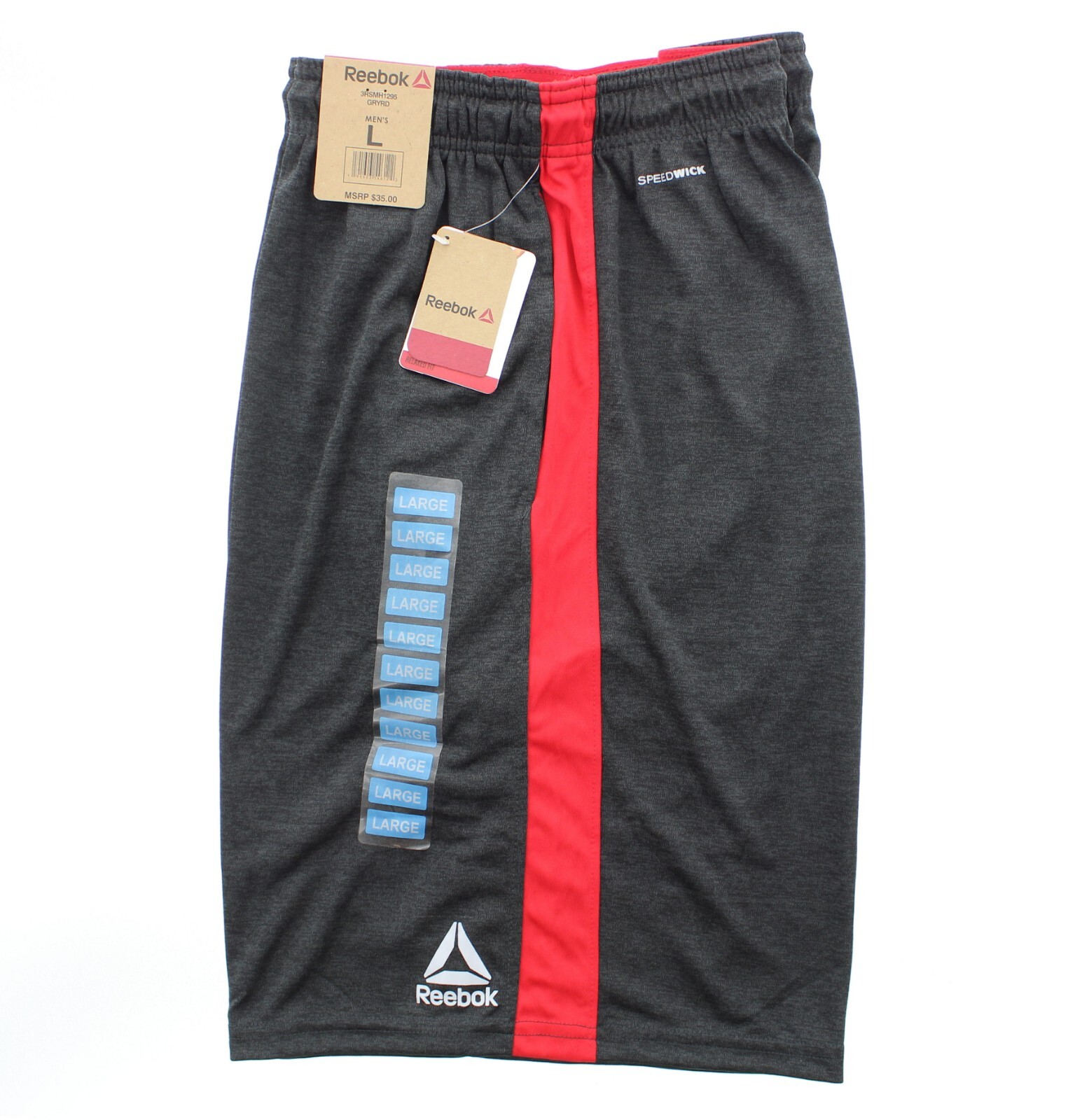 Reebok Men’s Gym Shorts, 9 Inch Inseam, Relaxed Fit, Dark Grey, Red Large