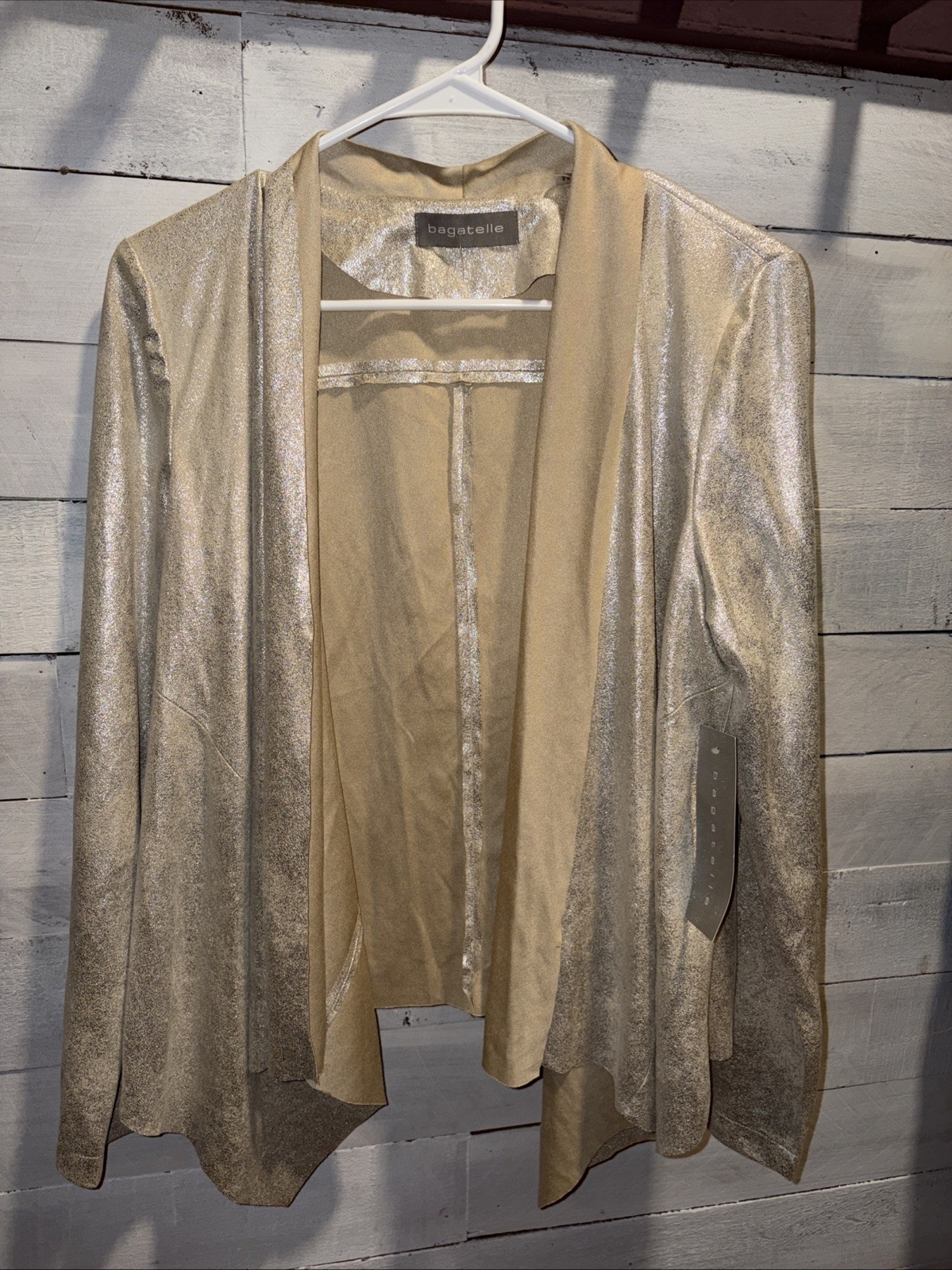 Bagatelle Womens Faux Suede Drape Open Front Jacket, Cardigan, Large NWT