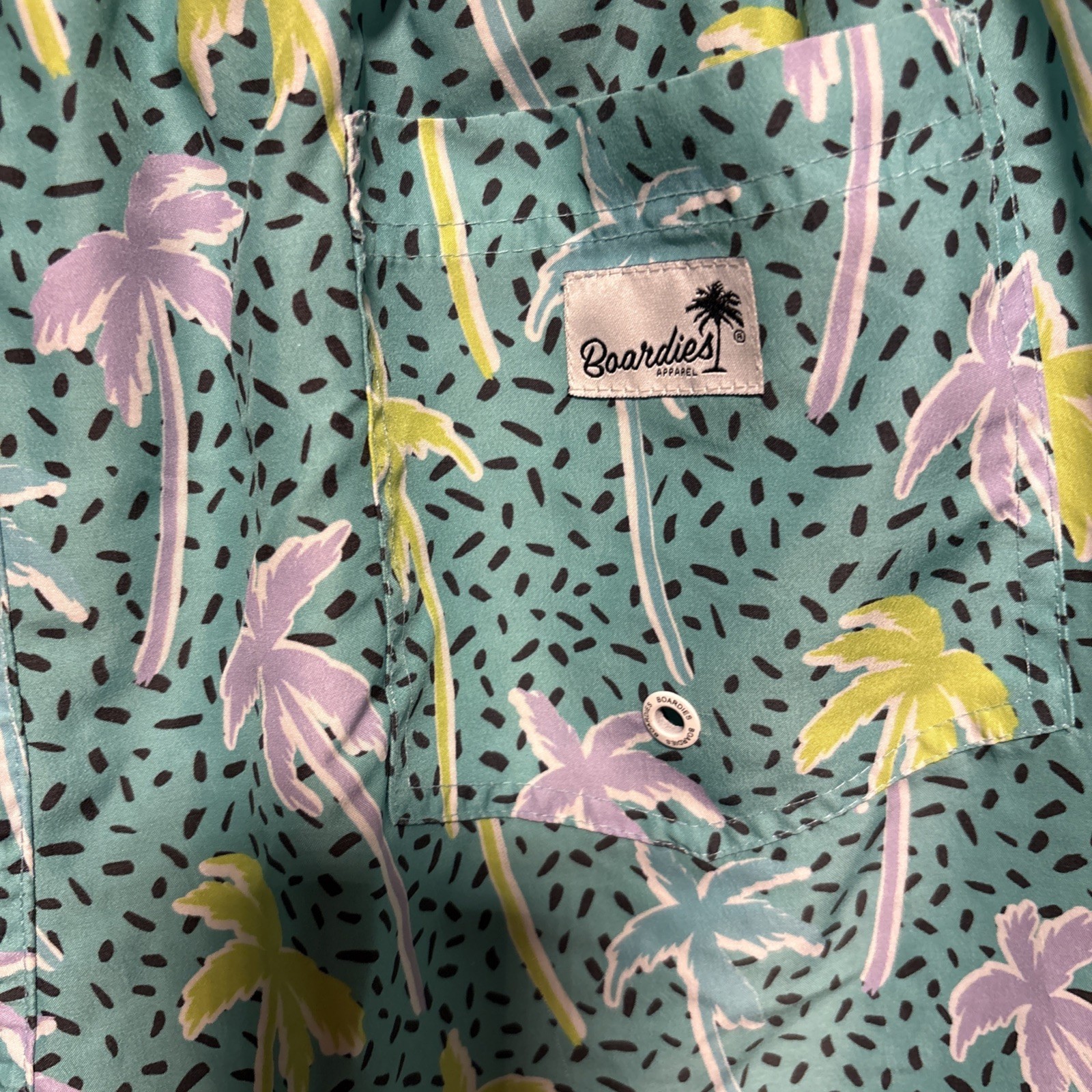 Boardies Apparel Mens L Green Swimmer Mesh Lined Swim Trunks Shorts Palm trees