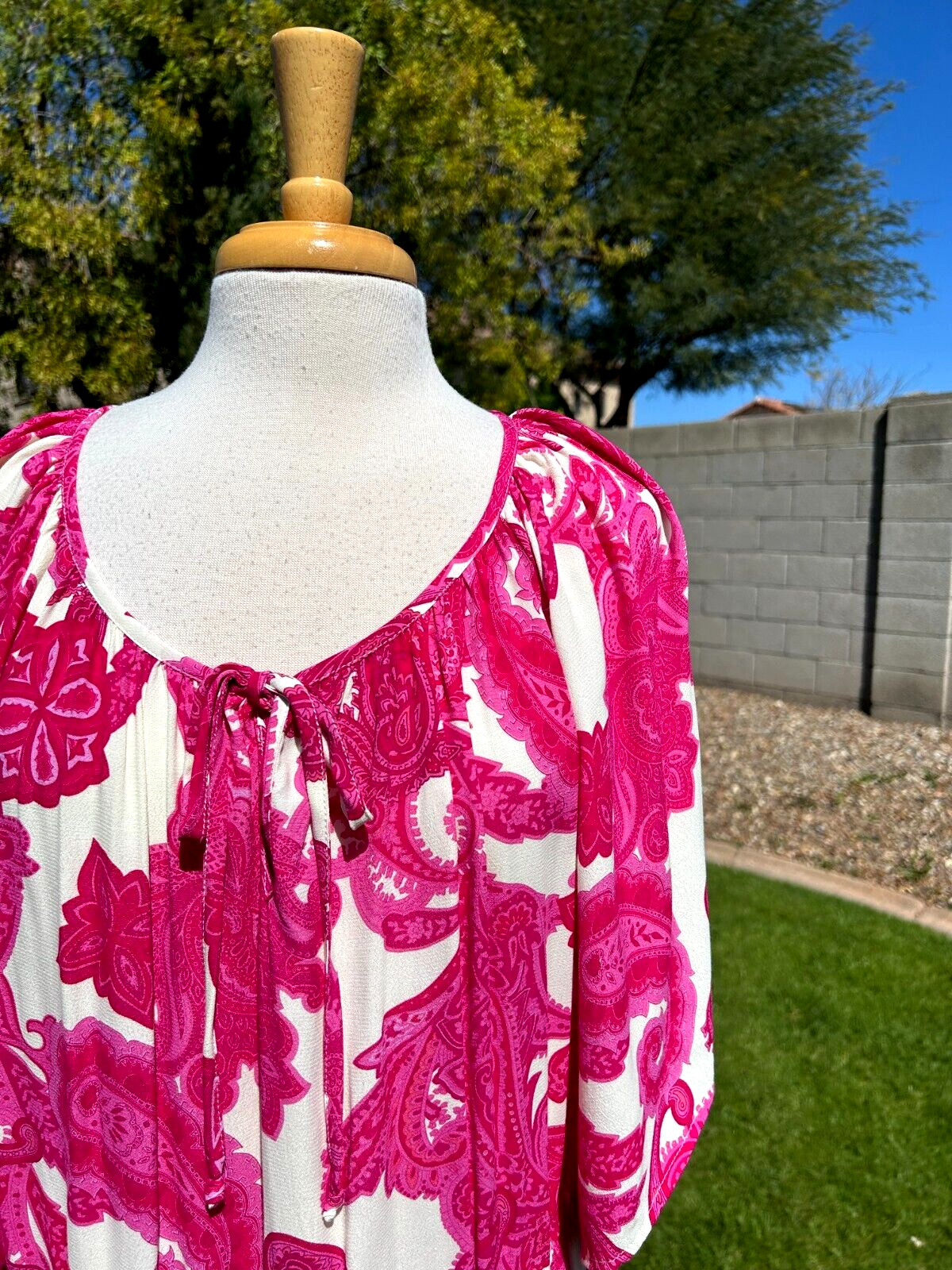 Karen Kane Ruffle Hem Peasant Tunic Top Plus Sz 3X Pretty in Pink Print $149 NWT