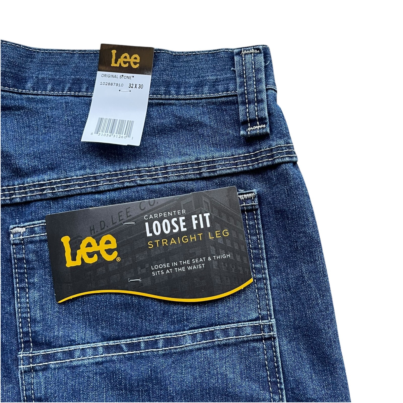 Lee Men’s Stone Wash Straight Leg Loose Fit Cargo Carpenter Denim Jeans 3 Colors