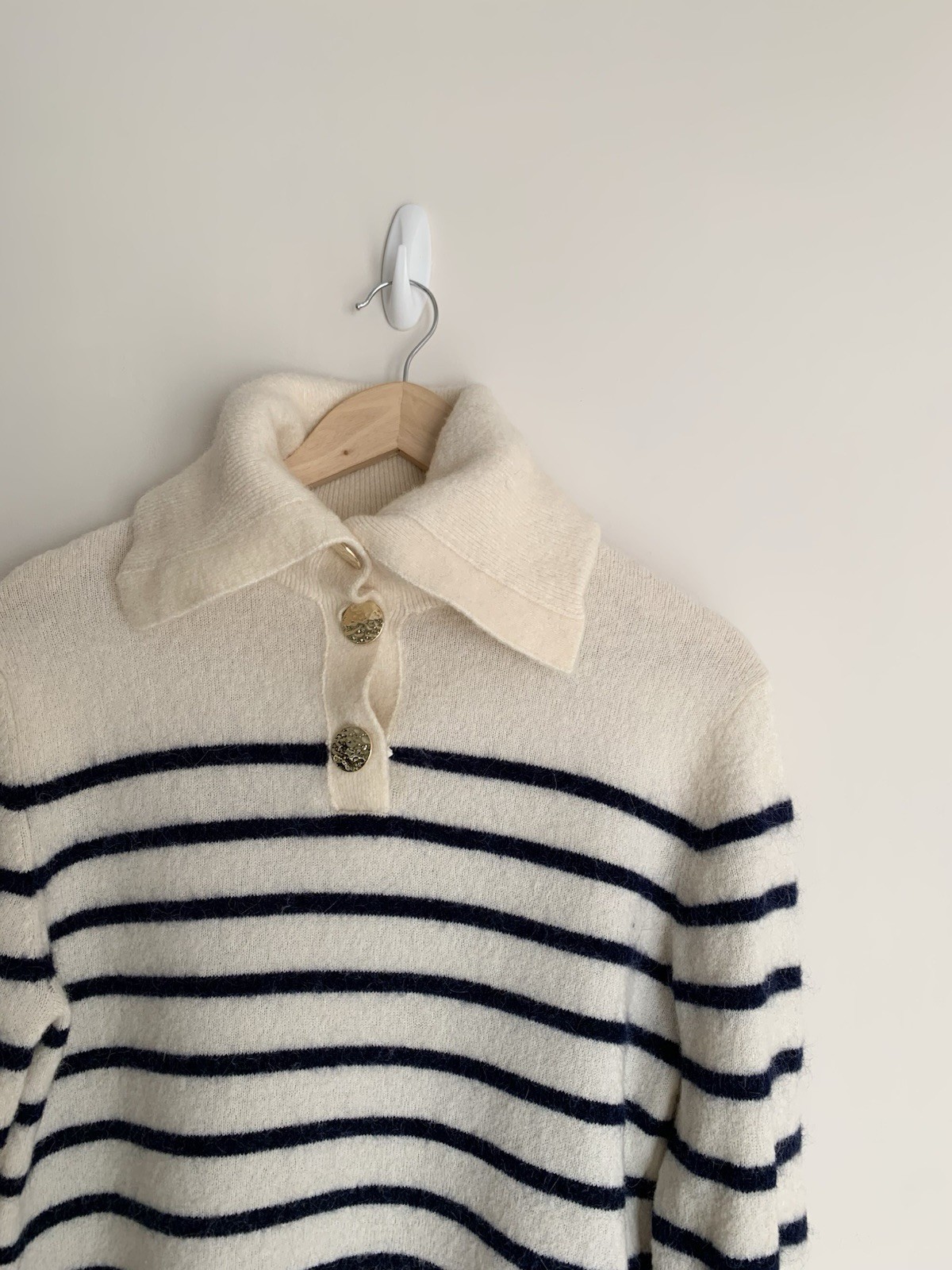 & Other Stories Paris Atelier Striped Alpaca Blend Jumper Cream & Navy Size S