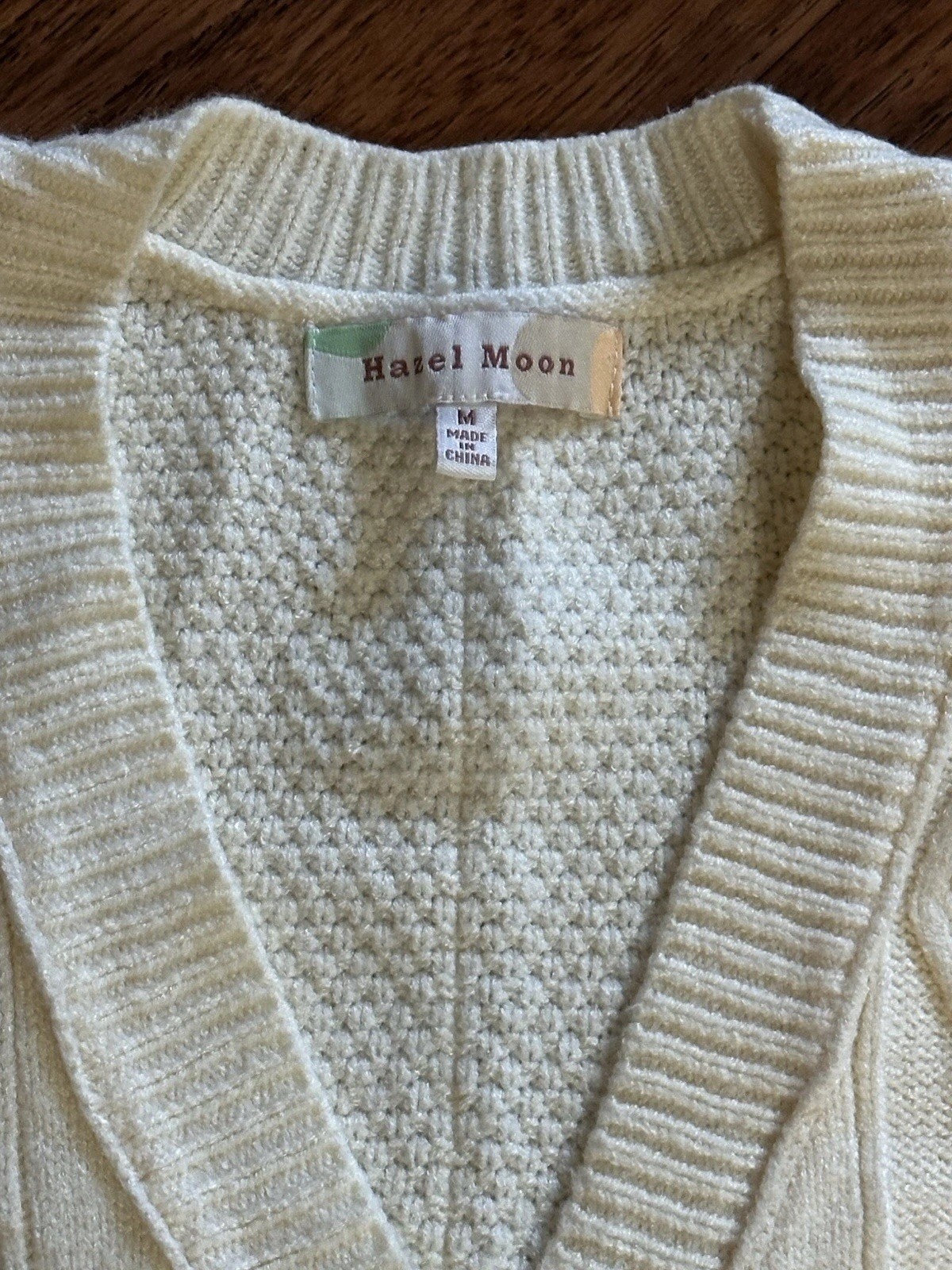 Hazel Moon Cream Cable Knit Sweater Vest Cardigan Top Cropped Womens Size M