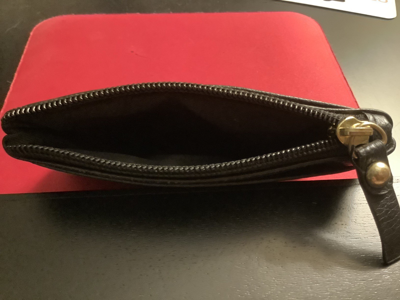 LODIS Coin Purse Multi Pocket Zippered Top Card Wallet Black Genuine Leather