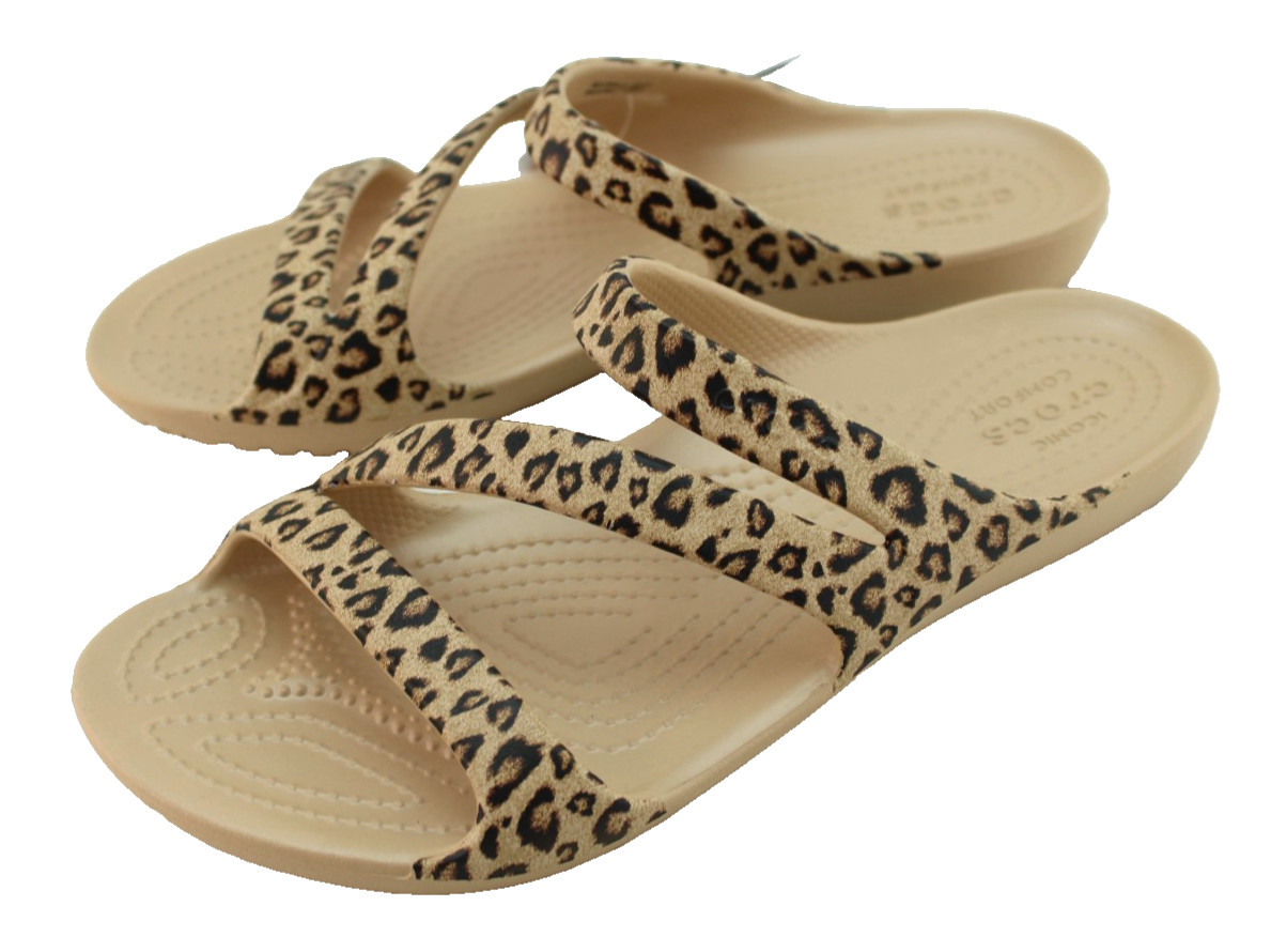 New CROCS Women’s Size 6 Kadee II Leopard Croslite Strappy Sandals