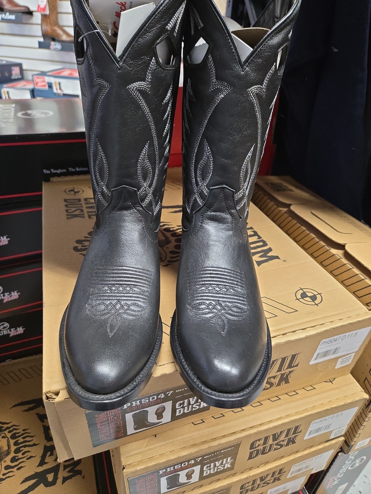 PH5047 8.0D PHANTOM RIDER BY DOUBLE H 11″ BLK LEATHER ROPER BOOTS NEW IN BOX