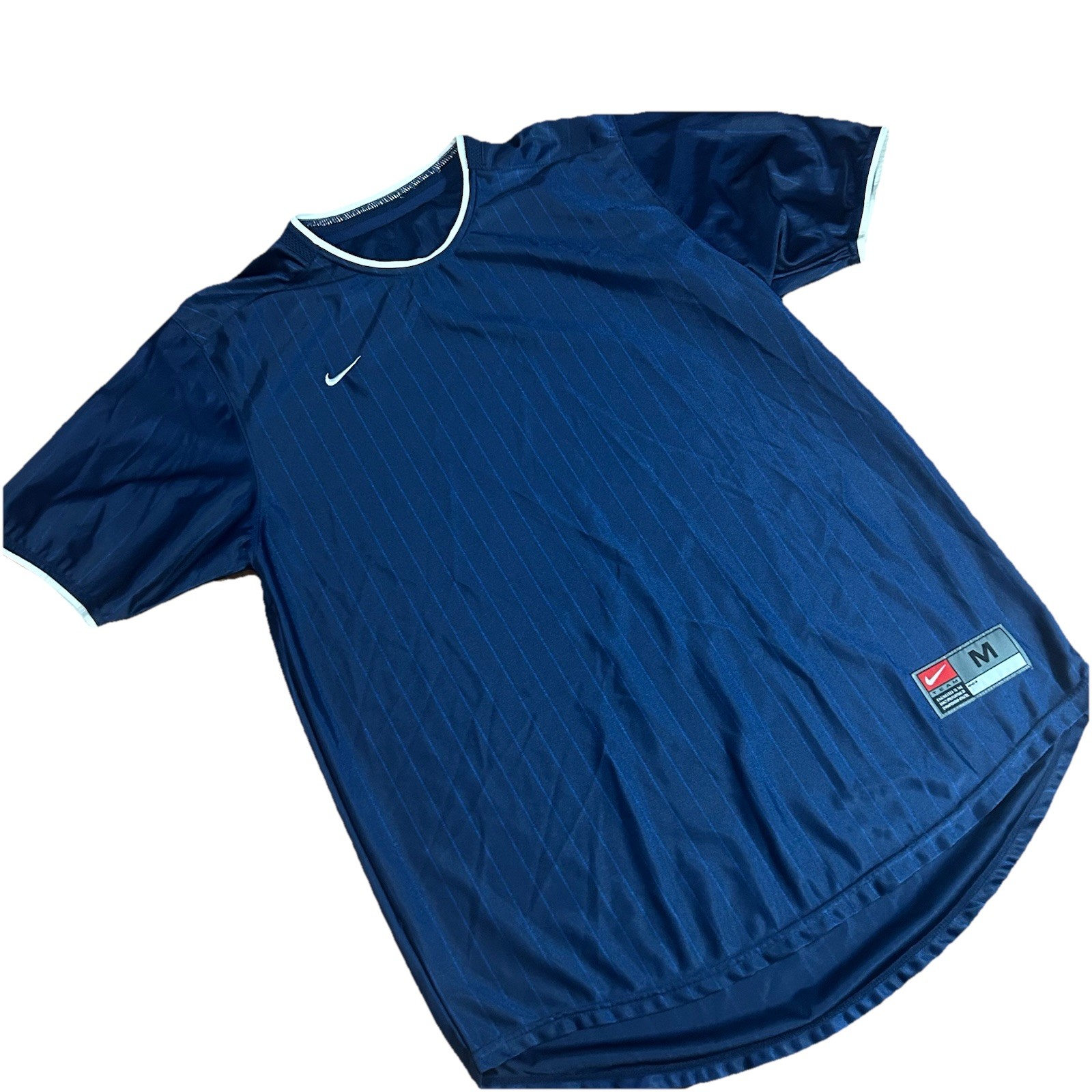 Vtg Nike Jersey Medium Blue Shiny Dazzle Shimmer Stripe Team Blank