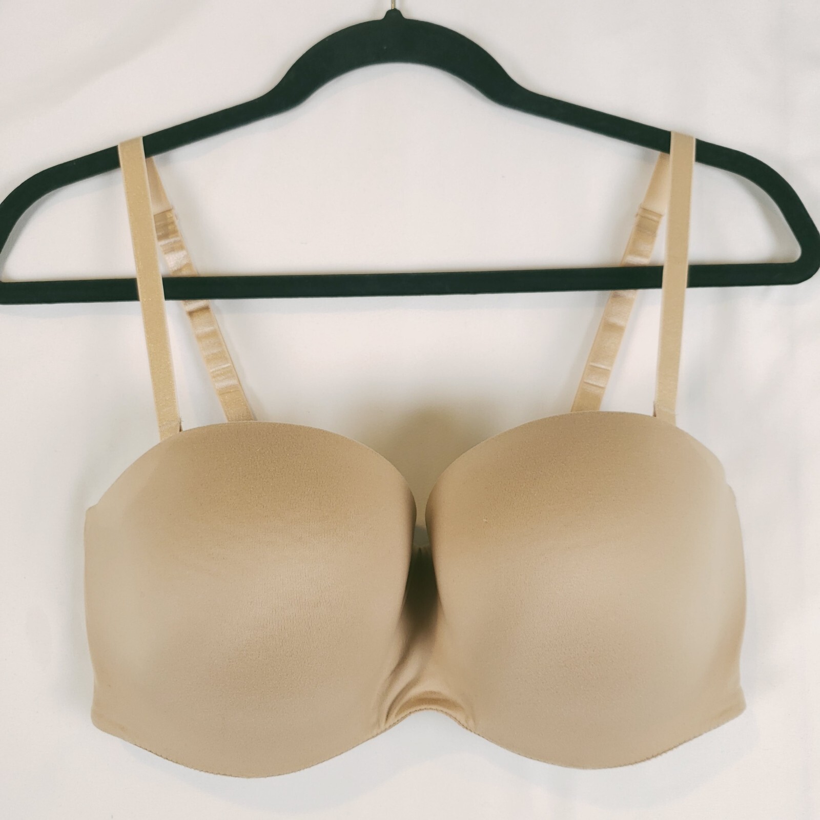 Victorias Secret Bra Body Lined Strapless 34DDD Beige Multiway Straps Lace Trim