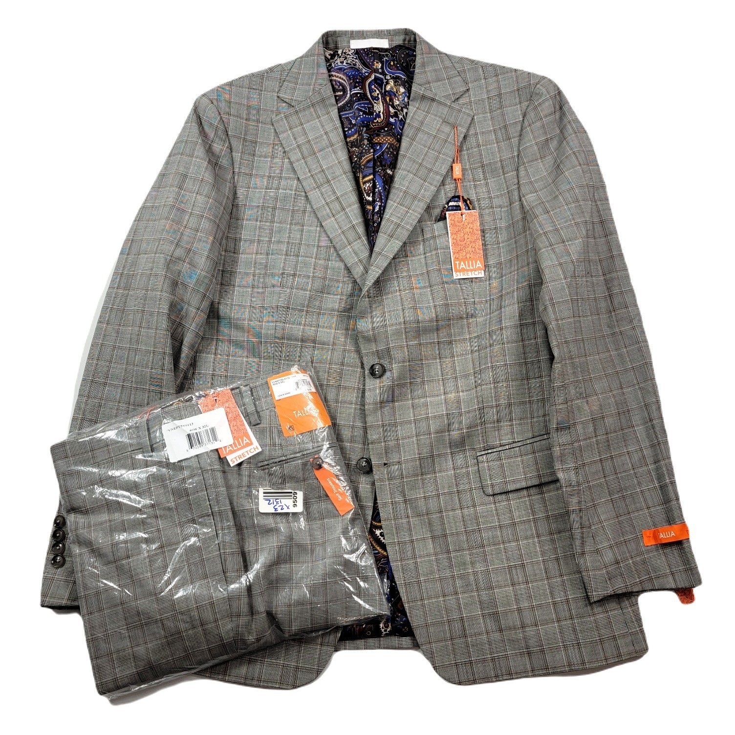 Tallia Slim-Fit Wool Suit Mens 44L 2 Piece Pants 40×32 Cream Brown $600 NEW