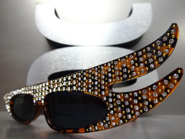 Unique Funky RETRO Style SUN GLASSES Tortoise Frame Bling Crystals Rhinestones
