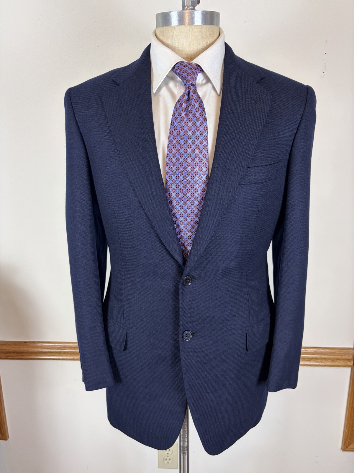 BRIONI 100% WOOL NOMENTANO NAVY BLUE DOUBLE VENT HOPSACK BLAZER SIZE 40R