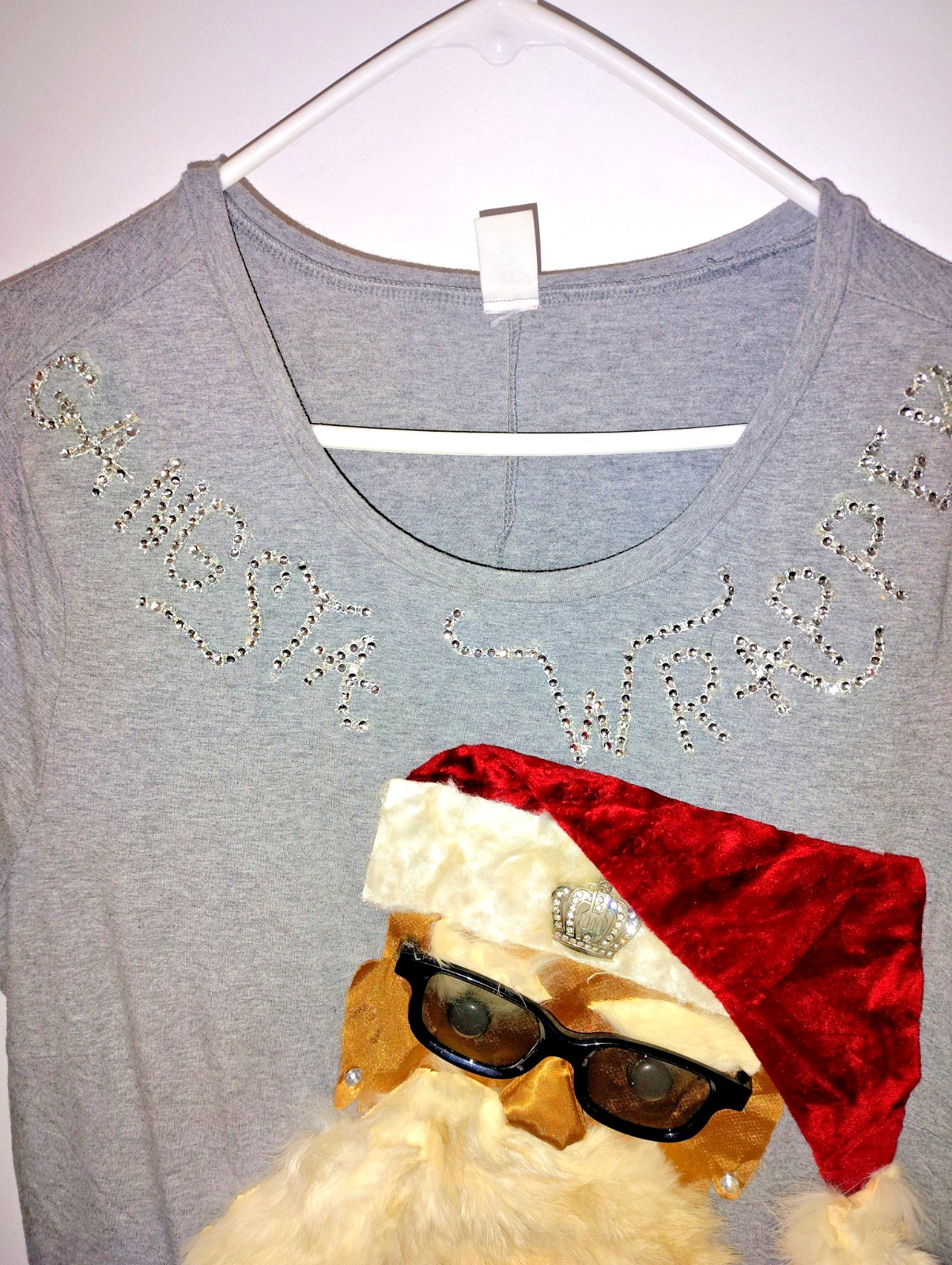 Handmade Women XL Gray Christmas Dress Gangsta Wrapper Sequin Happy Holla Days