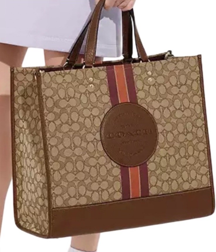 New Coach Dempsey 40 Tote Signature Jacquard Leather Patch In Saddle Multi