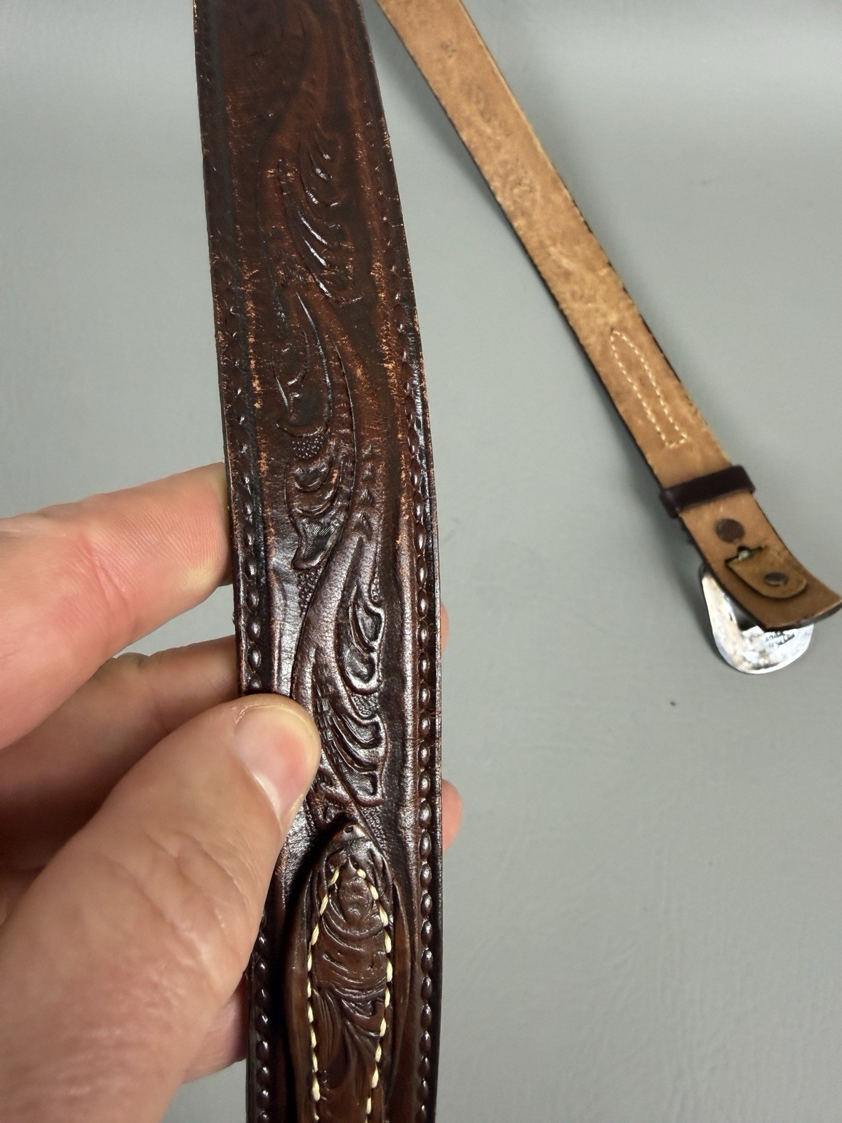 VOGT 3 Piece Sterling Silver .925 Buckle Tex Tan Leather Belt Size 36