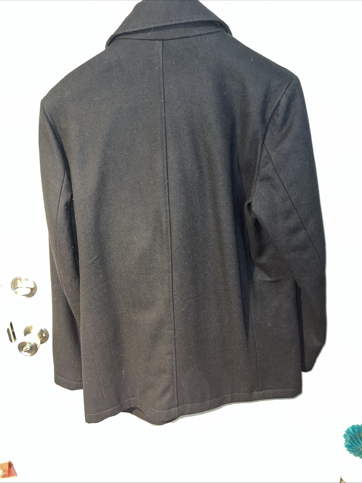 Wool Pea Coat Mens Medium Double Breasted Black Fisherman Nautical Classic Warm