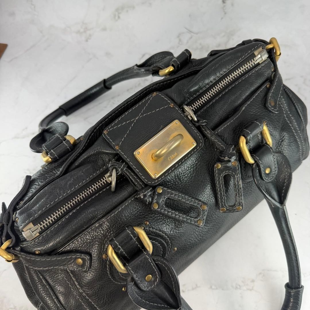 Chloe Paddington Black Leather Handbag Padlock Key Boston Bag Vintage Y2K