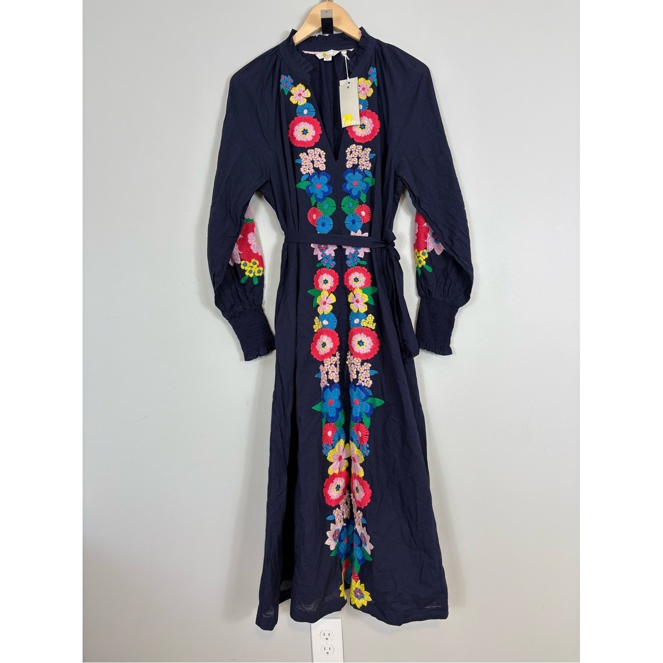 Boden Embroidered Cotton Maxi Dress Sz 6 Navy D002