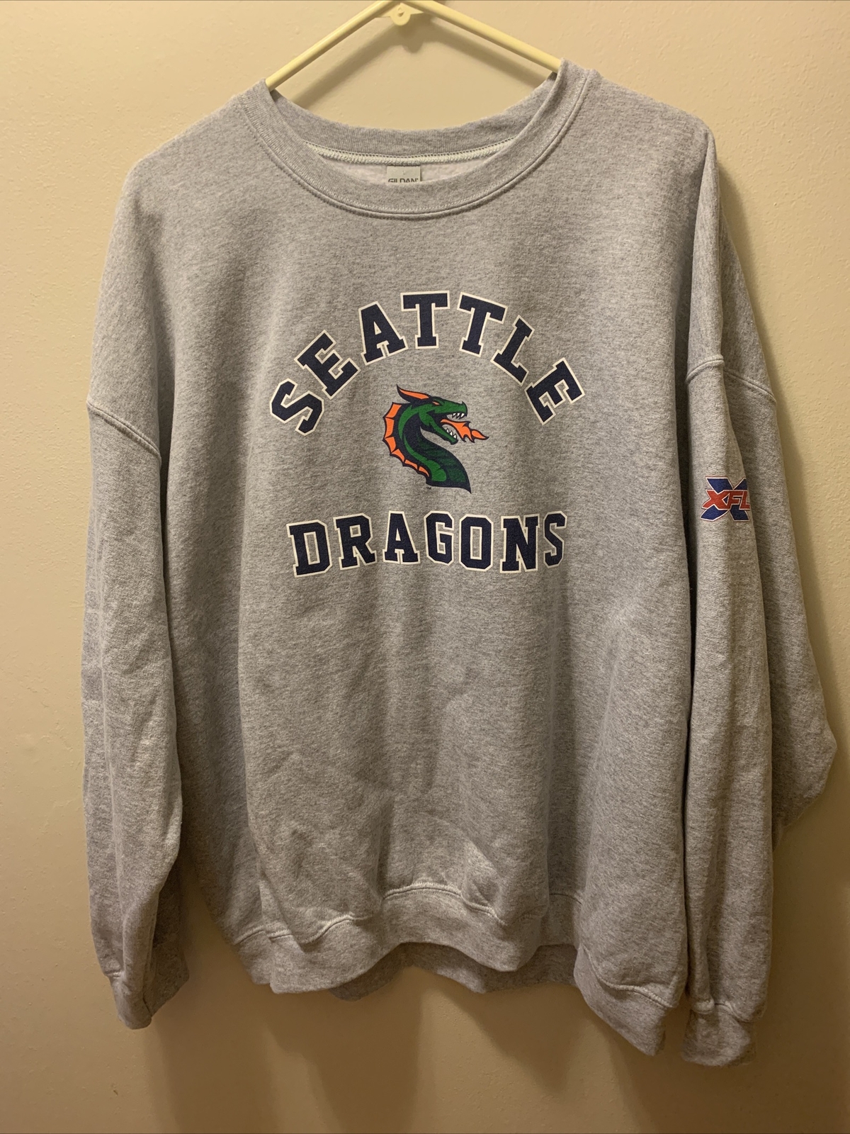 Vintage Seattle Dragons XFL Football League Gray Sweatshirt Sz XXL 2XL Crew Neck