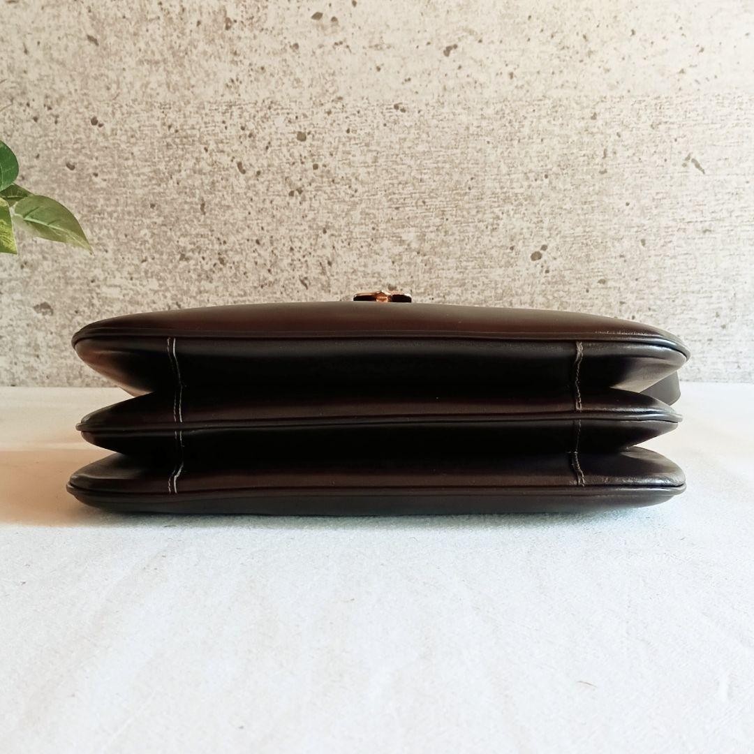 CELINE Leather Shoulder Bag Vintage 27cm/10.63in Dark Brown Gold Hardware