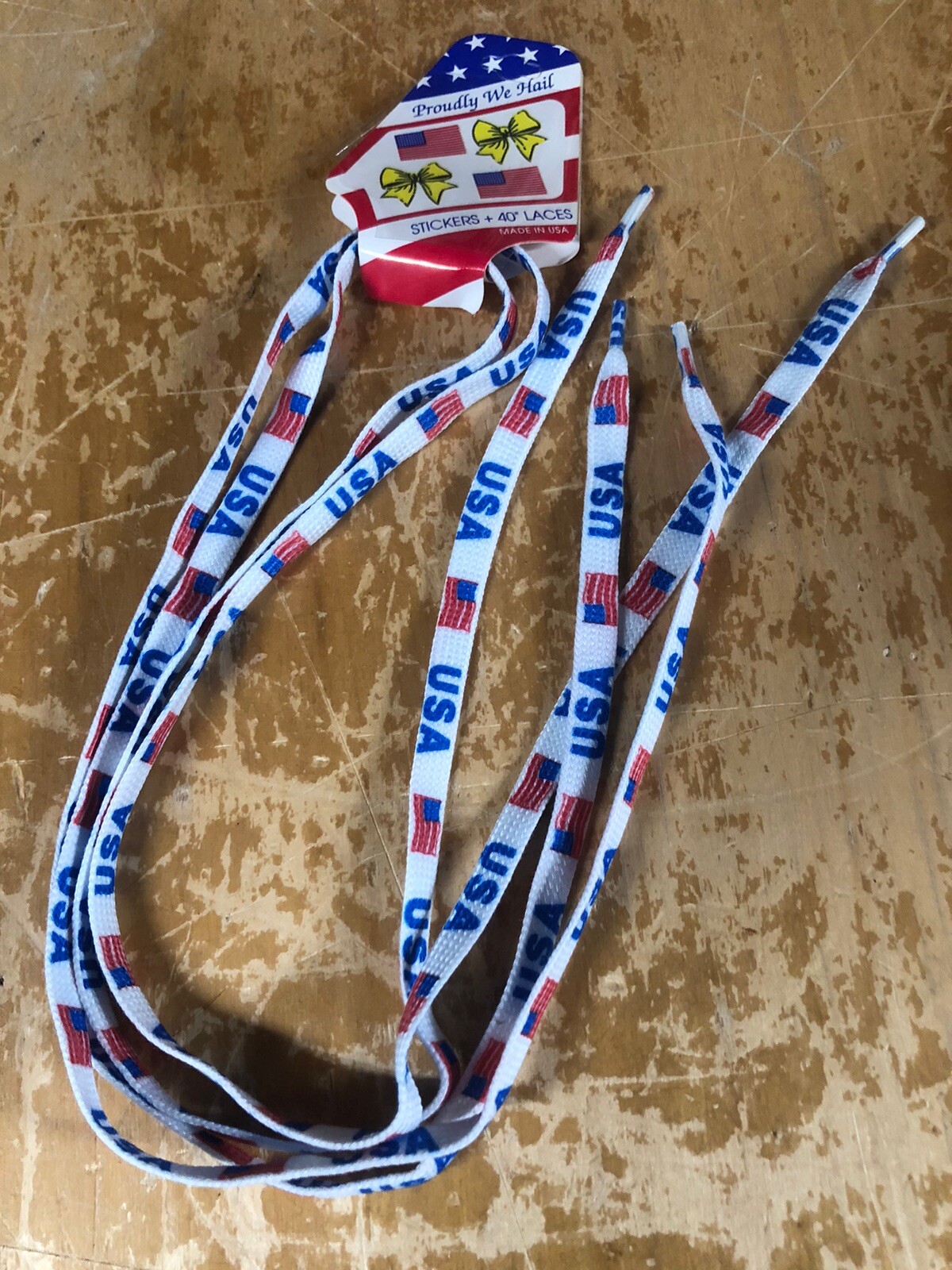 Vtg USA American Flag Red White Blue 1 Pair of 40” Shoe Laces Strings Patriotic