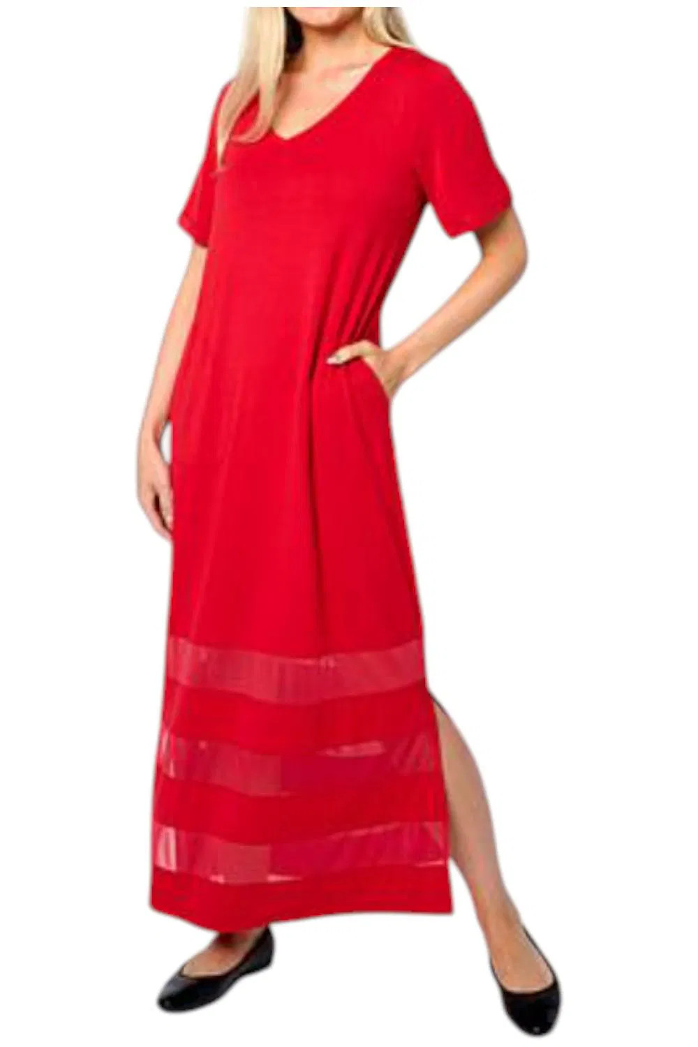 Colleen Lopez Women’s EveryWear Mesh Insert Maxi Dress Chili Pepper