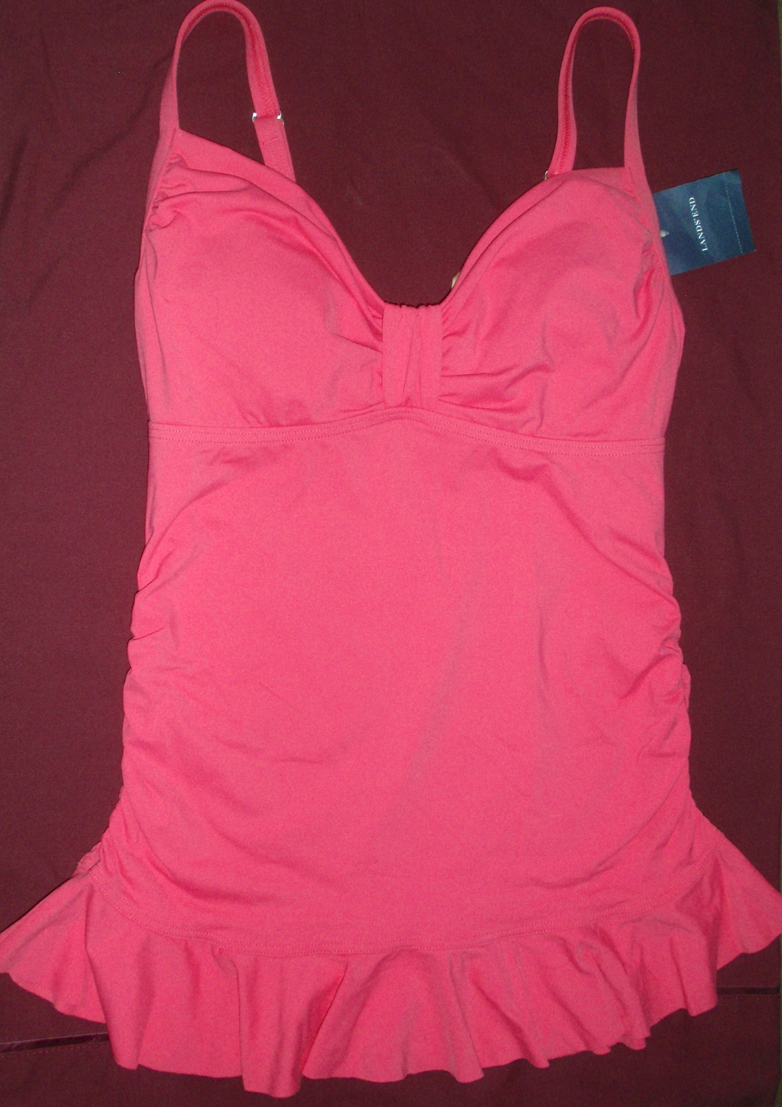 NWT NEW sz 2 LANDS END Ruffled Ruched SWEETHEART UW TANKINI TOP Petunia ROSE $54