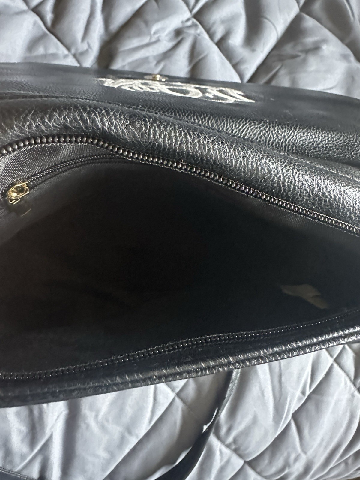 Viv&Lou Black Monogram Shoulder Bag Gold Hardware Hot Stamped Initials Women