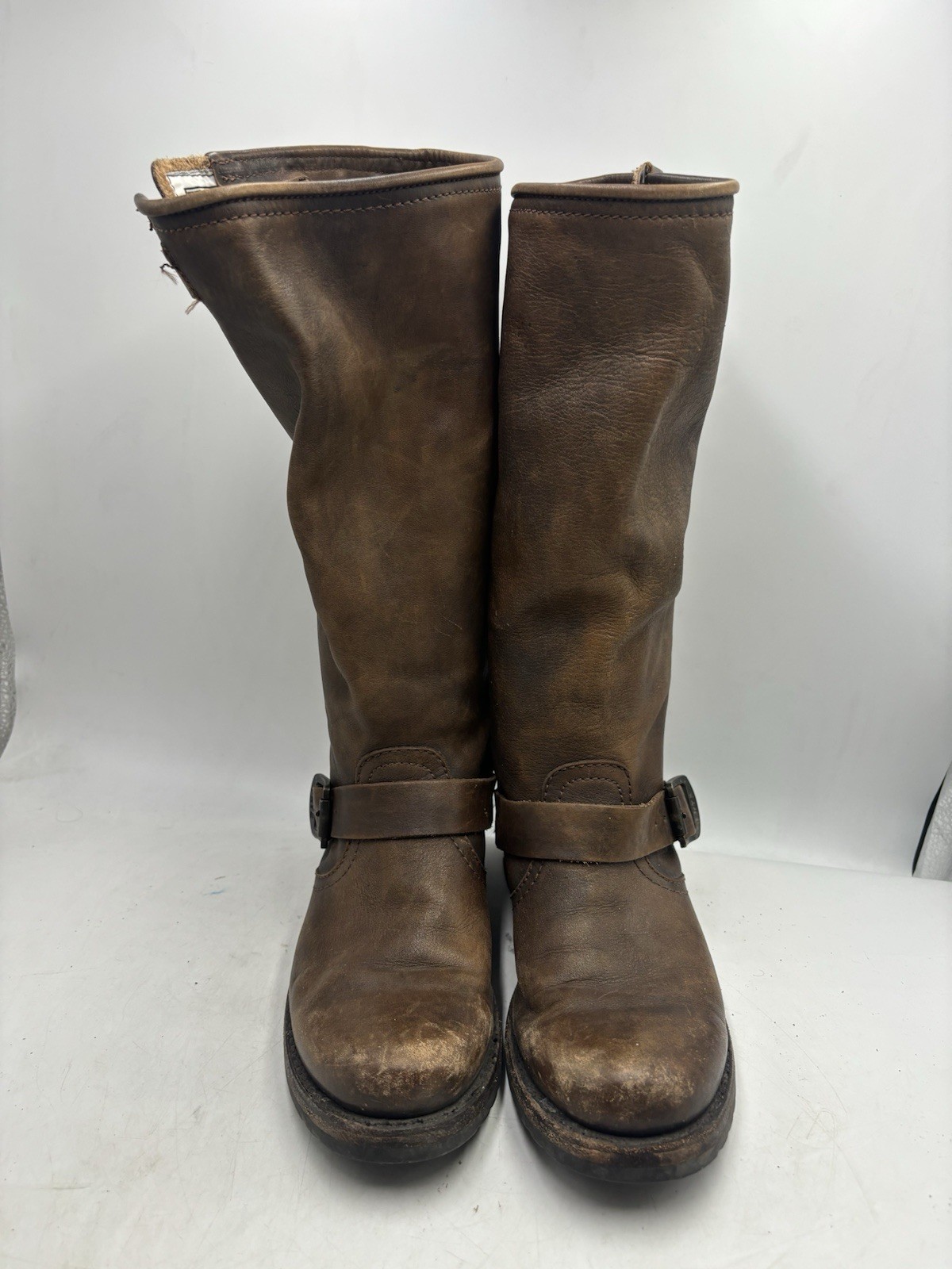 Frye Veronica Slouch Boots Women’s 8 B Brown Leather Tall Moto Riding Boots