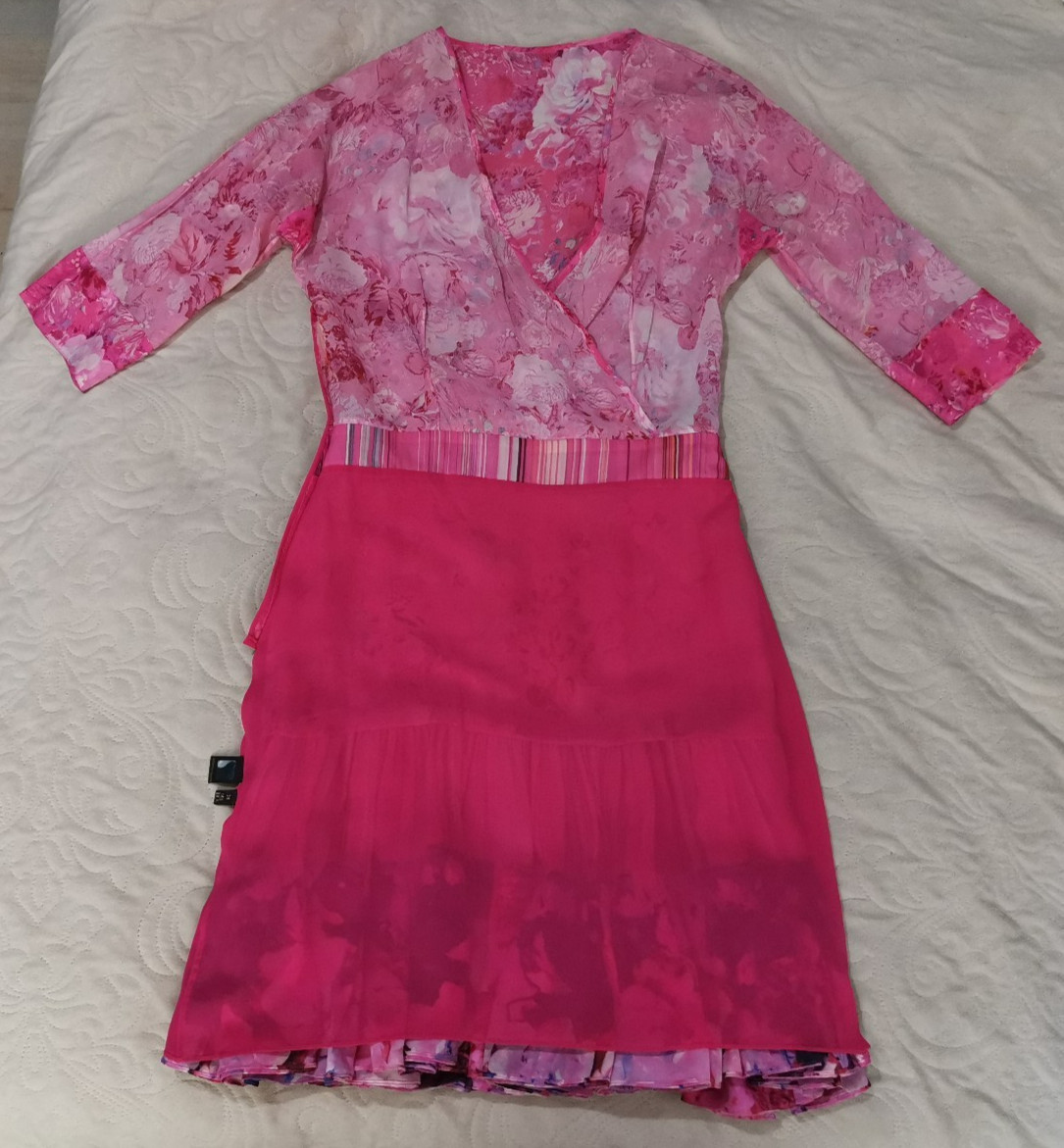 Roberto Cavalli Vintage Floral Print Silk Chiffon Sheer Ruffle Dress IT38