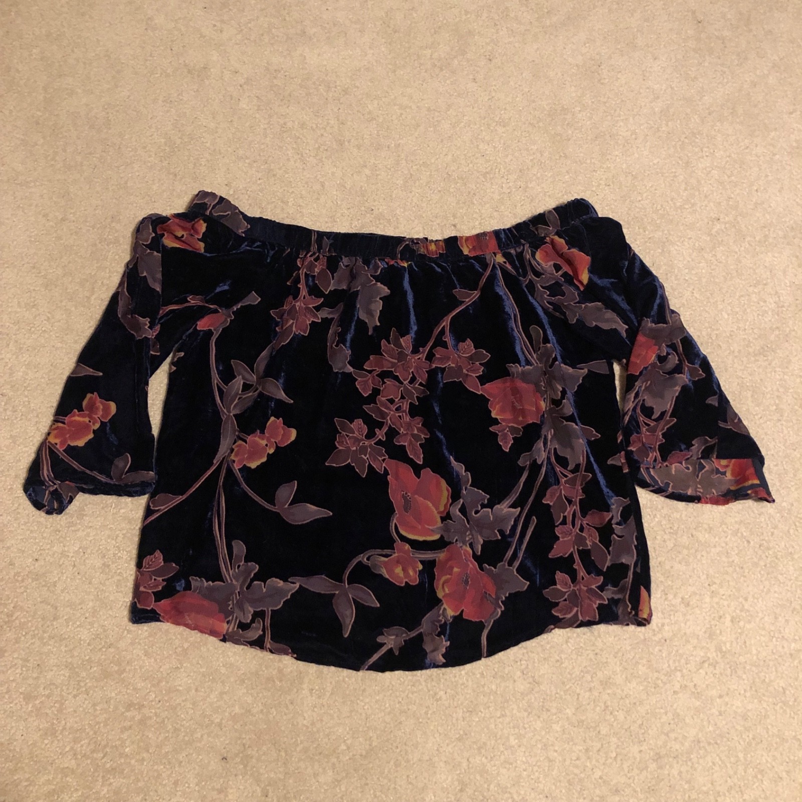 Skies are Blue Floral Velvet Burnout Off the Shoulder Top Women’s Size XL Boho
