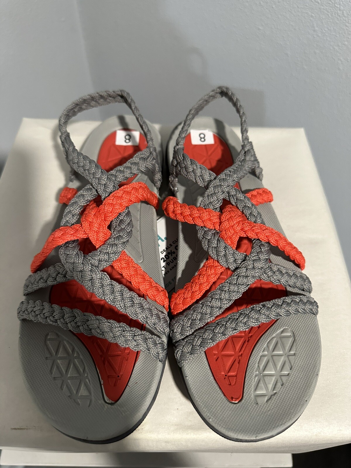 Plaka Explore Hiking Sandals for Women Arch Support Gray Red Size 8 Brand New