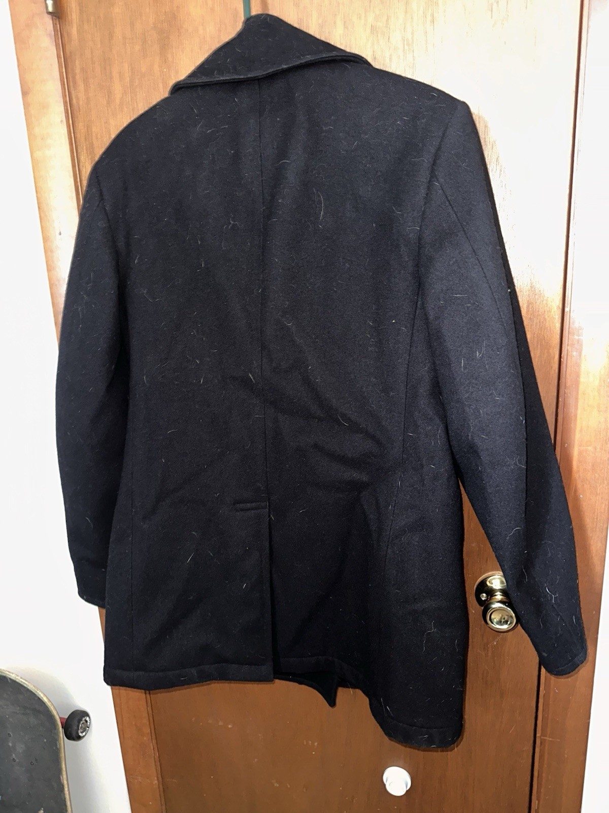 DSCP Men’s Black Pea Coat 40R Solid Button Front Lined Pockets