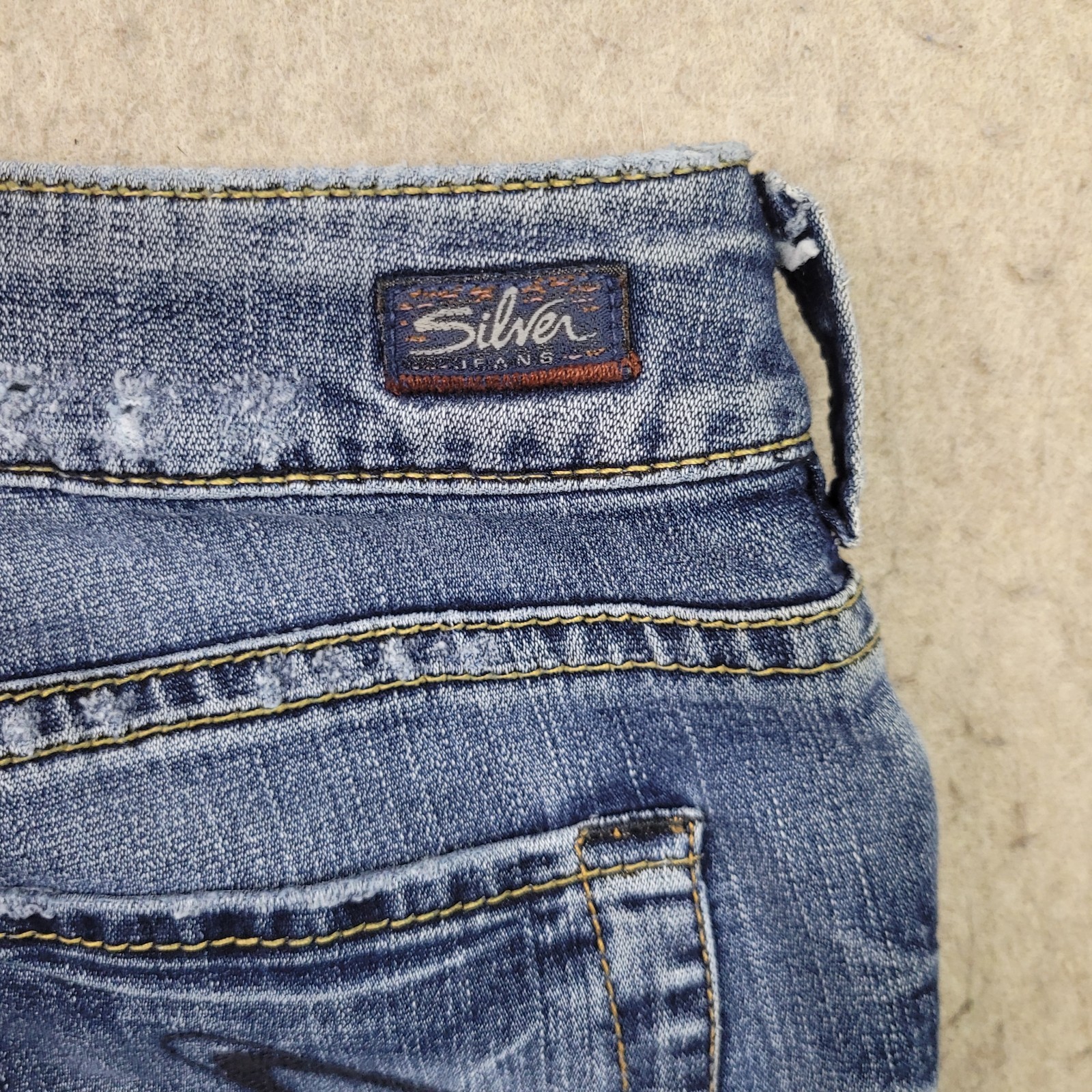 Silver Bootcut Jeans Womens 30 Blue Thick Stitch Distress Western Canada Vintage